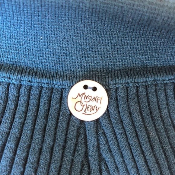 Margaret O’Leary Blue Green Collared Knit Top, Medium - Picture 3 of 6